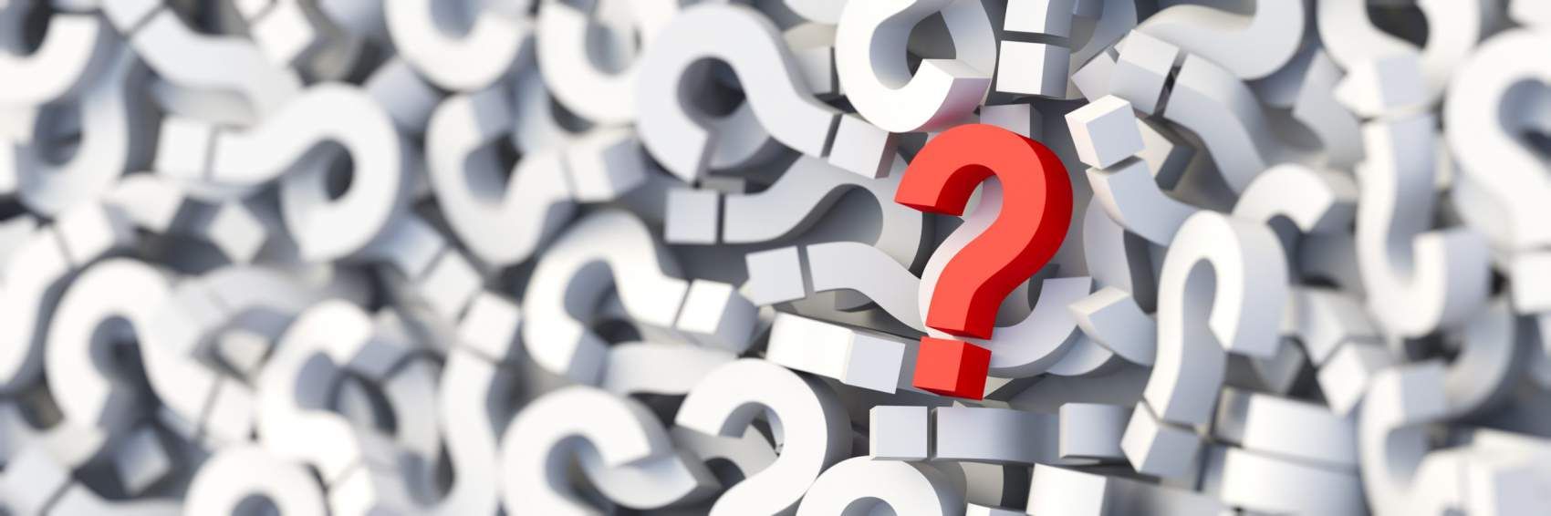 Red question mark on a background of white signs. 3D Rendering